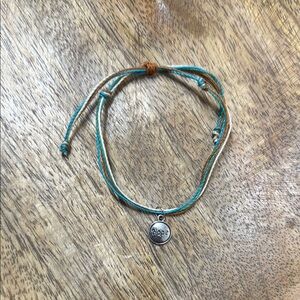 Handmade Bohemian Blue and Tan Braided Bracelet with Hope Charm
